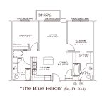 Ashbury Residential Suites - Blue Heron floor plan featuring 2 bedrooms, 2 bathrooms, kitchen with island