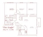 Ashbury Residential Suites - Eagle floor plan featuring 3 bedrooms, 2 bathrooms, kitchen with peninsula seating