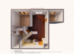 Ashbury Residential Suites - Falcon 3D floor plan featuring 1 bedroom, a den, 1 bathroom, balcony