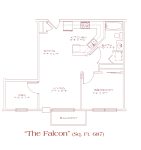 Ashbury Residential Suites - Falcon floor plan featuring 1 bedroom, a den, 1 bathroom, balcony
