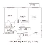 Ashbury Residential Suites - Snow Owl floor plan featuring 2 bedrooms, 1 bathroom, galley kitchen